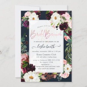 PixDezines Rustic Bloom, Bridal Brunch Navy Blush Invitation