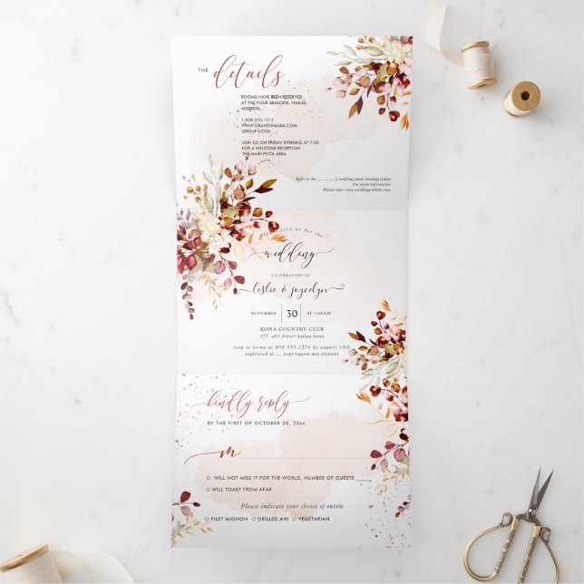 PixDezines Rustic Fall  Eucalyptus Tri-Fold Invitation (Inside)