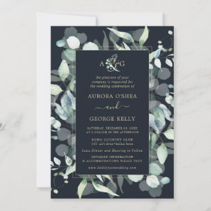 PixDezines Rustic Gum Eucalyptus Navy Blue Invitation