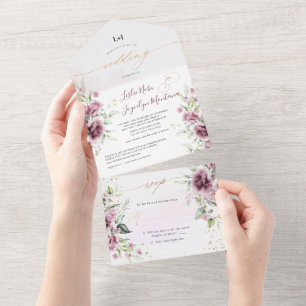 PixDezines Rustic Mauve Pink Roses All In One Invitation