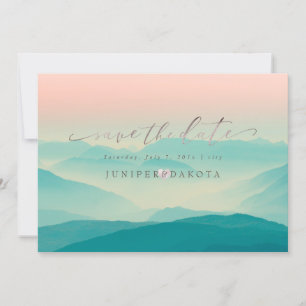 PixDezines Rustic Misty Mountain Range Ombre Blush Invitation