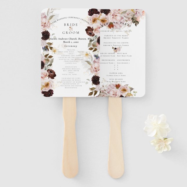PixDezines Rustic Watercolor Autumn Flowers Hand Fan (Front and Back)