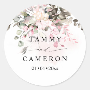 PixDezines Rustic Watercolor Blush Gum Eucalyptus  Classic Round Sticker