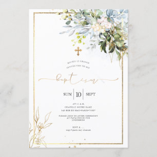 PixDezines Rustic Watercolor Eucalyptus Baptism Invitation