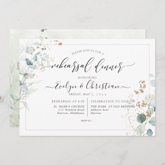 PixDezines Rustic Watercolor Gum Eucalyptus  Invit Invitation (Front/Back)