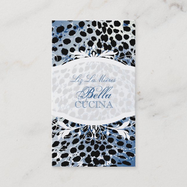 PixDezines Sassy cheetah print/blue+black Business Card (Front)