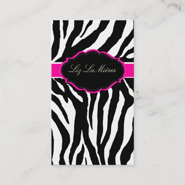 PixDezines Sassy zebra print/hot pink+black Business Card (Front)