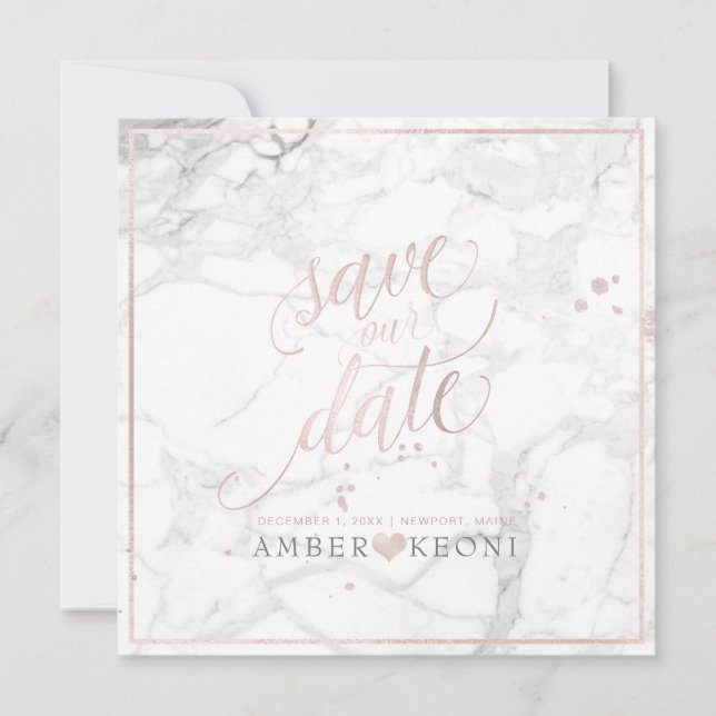 PixDezines SAVE DATE|BLUSH PINK FUN SCRIPT+MARBLE The Date (Front)