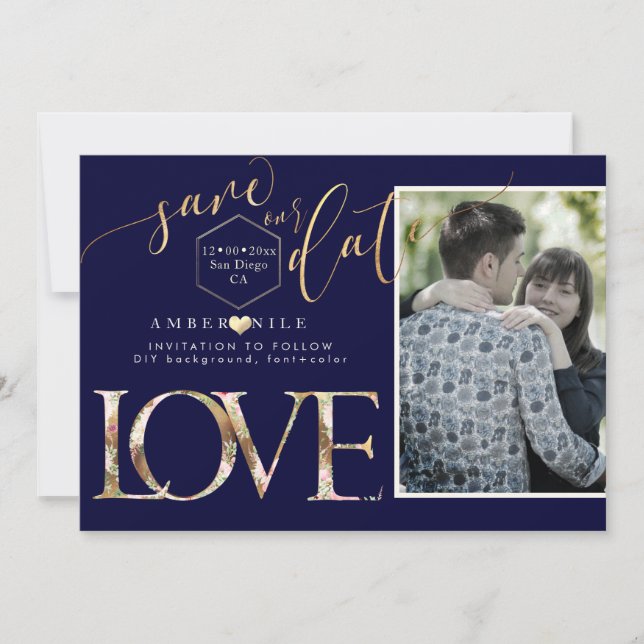 PixDezines Save Date/Botanica Love/Faux Gold Save The Date (Front)