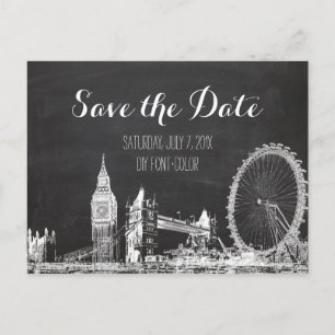 PixDezines/save date/chalkboard/london sketched Announcement Postcard