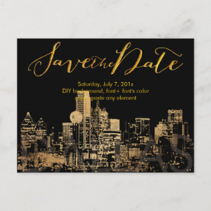 PixDezines/Save Date/Faux Gold/Dallas Skyline Announcement Postcard