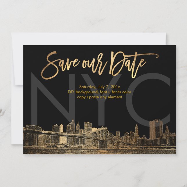 PixDezines/Save Date/Faux Gold/NYC Announcement (Front)