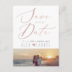 PixDezines Save Date, Faux Rose Gold Calligraphy Postcard