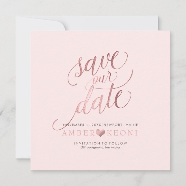 PixDezines Save Date/Faux Rose Gold/DIY Background The Date (Front)