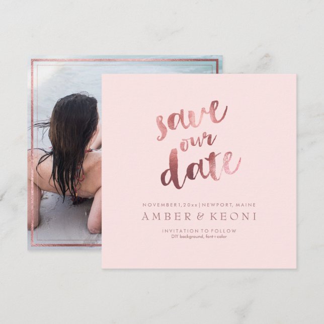 PixDezines Save Date/Faux Rose Gold/Pink Marble Invitation (Front/Back)