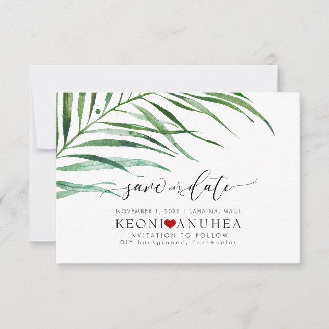 PixDezines Save Date/Greenery, Palm Fronds Save The Date (Front)