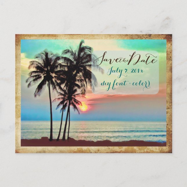 PixDezines/save date/hawaii sunset/vintage Announcement Postcard (Front)