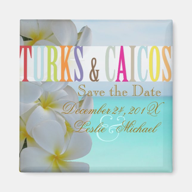 PixDezines Save Date Turks, Beach+Plumeria Magnet (Front)