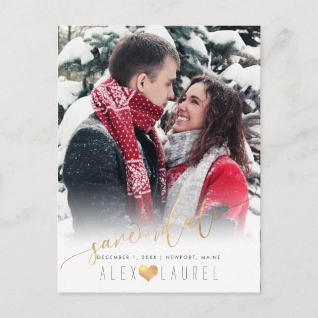 PixDezines Save our Date Calligraphy Faux Gold Postcard (Front)