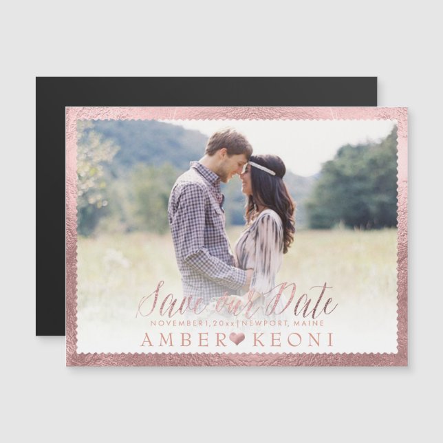 PixDezines Save Our Date/Faux Rose Gold Magnetic Invitation (Front/Back)