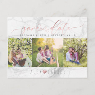 PixDezines Save our Date/Faux Rose Gold+Marble Announcement Postcard
