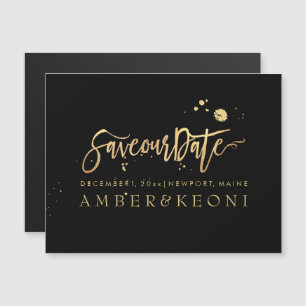 PixDezines Save Our Date/Stylish Faux Gold Script Magnetic Invitation