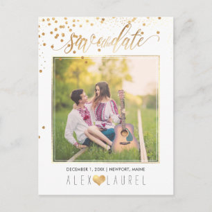 PixDezines Save th Date/Faux Gold Confetti Announcement Postcard