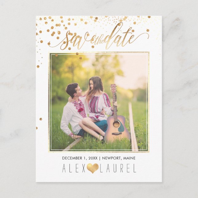 PixDezines Save th Date/Faux Gold Confetti Announcement Postcard (Front)