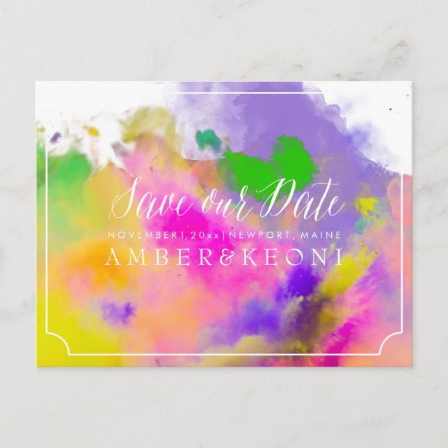 PixDezines SAVE THE DATE/COLOR RUN/RAINBOW Announcement Postcard (Front)