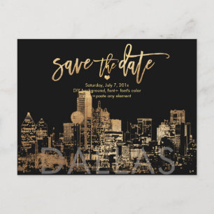 PixDezines/Save the Date Dallas Skyline/Faux Gold Announcement Postcard