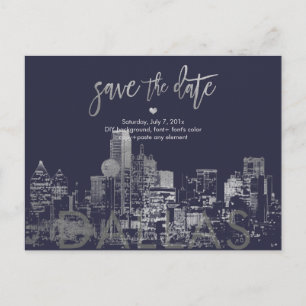 PixDezines/Save the Date Dallas Skyline/Faux Silve Announcement Postcard
