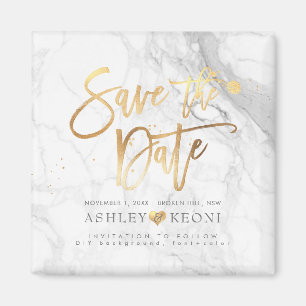 PixDezines Save the Date/Faux Gold+Marble Magnet
