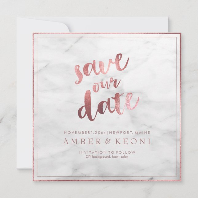PixDezines Save the Date Faux Rose Gold+Marble (Front)