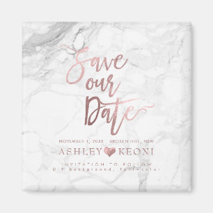 PixDezines Save the Date/Faux Rose Gold+Marble Magnet
