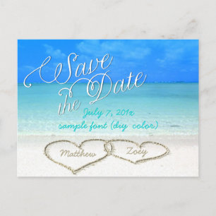 PixDezines/save the date/hearts/sand Announcement Postcard