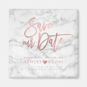 PixDezines Save the Date/Marble Faux Rose Gold Magnet