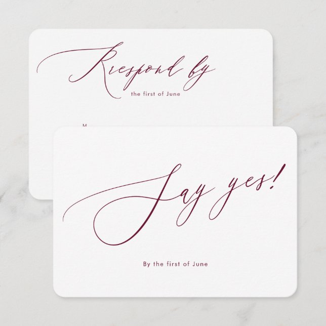 PixDezines Say Yes minimalist Luxe Calligraphy RSVP Card (Front/Back)