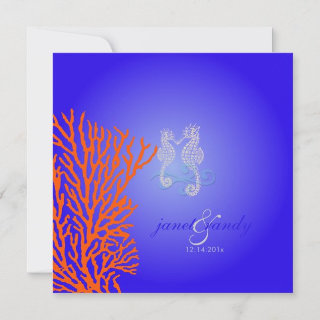 PixDezines Seahorse+coral/ cobalt blue Invitation (Front)