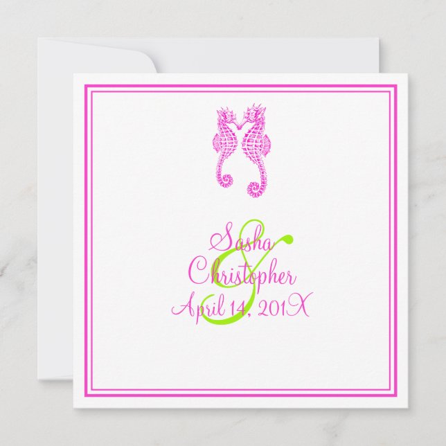 PixDezines seahorse/lime green/pink/DIY background Invitation (Front)