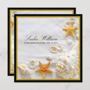PixDezines Seashells/Beach/yellow+black frames Invitation