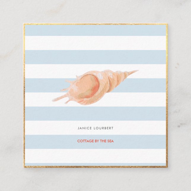 PixDezines SEASHELLS, NAUTICAL, FAUX GOLD FOIL Square Business Card (Front)