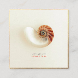 PixDezines SEASHELLS, NAUTILUS, FAUX GOLD FOIL Square Business Card