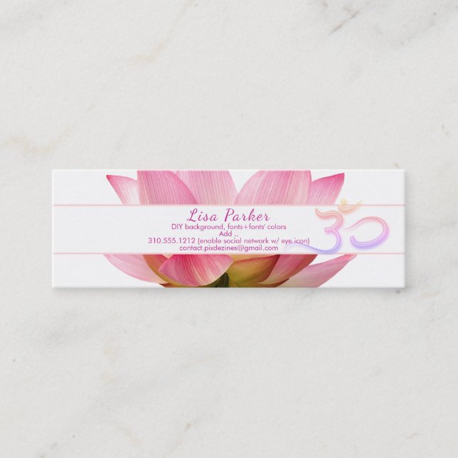 PixDezines serenity pink lotus, Om yoga, healers Mini Business Card (Front)