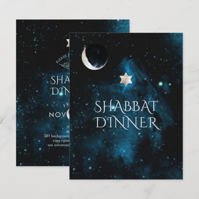 PixDezines Shabbat Dinner Galaxy+Moon Invitation (Front/Back)