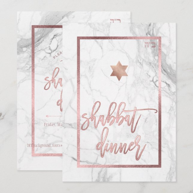 PixDezines Shabbat Dinner/Marble/Rose Gold Invitation (Front/Back)