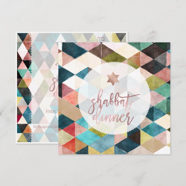 PixDezines Shabbat Watercolor Geometric Triangles Invitation (Front/Back)