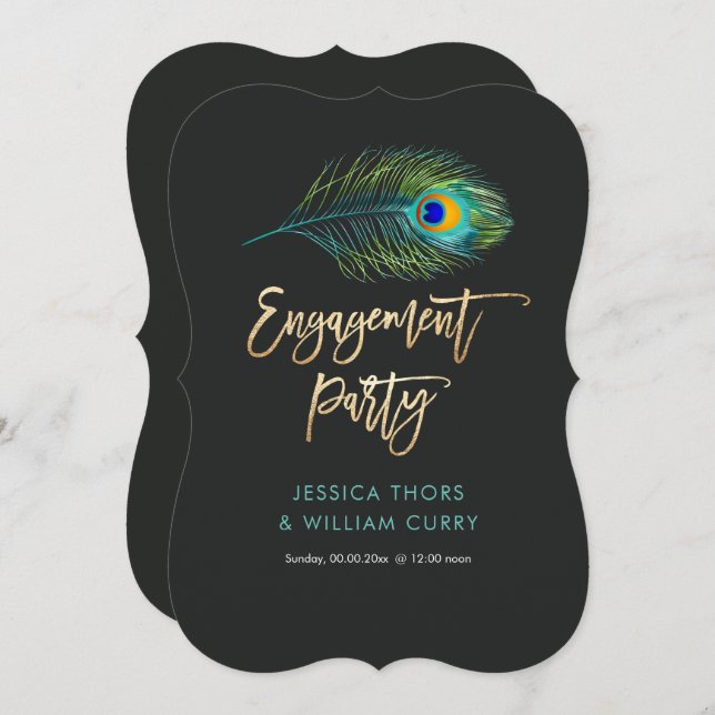 PixDezines Shimmer Peacock Feather/Engagement Invitation (Front/Back)
