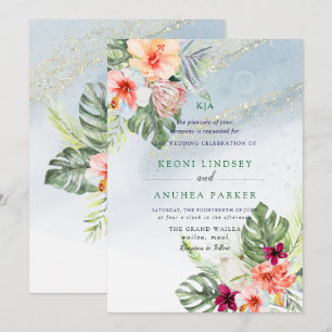 PixDezines Shorline Tropical Paradise Botanical  Invitation