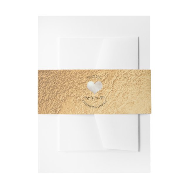 PixDezines Silver Heart Faux Gold Foil Invitation Belly Band (Front Example)