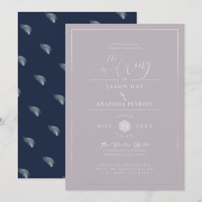 PixDezines Silver Palm Fronds, Engagement Party Invitation (Front/Back)